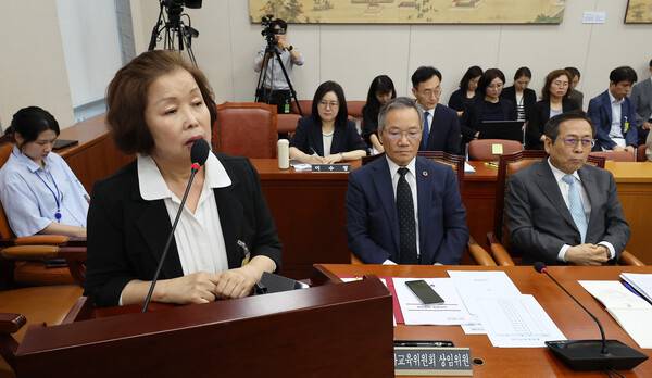 ▲손효숙 리박스쿨 대표가 지난 7월10일 국회 교육위원회 리박스쿨 청문회에 증인으로 출석해 의원 질의에 답변하고 있다. ⓒ연합뉴스