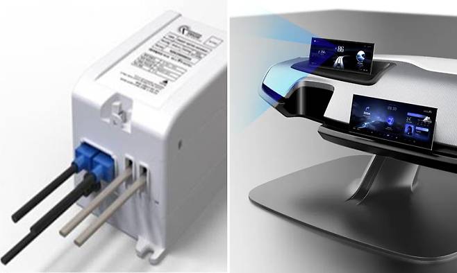 세계 최대 전자·정보기술(IT) 박람회인 ‘CES 2026’에서 혁신상을 받은 한국전력의 ‘보안강화형 분산에너지 관제장치(SDMD, 왼쪽 사진)’와 LG디스플레이의 ‘차량용 UDC-IR 유기발광다이오드(OLED)’ 모습. 미국소비자기술협회(CTA) 제공