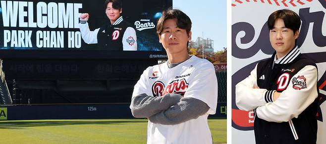 올 시즌 스토브리그 큰손으로 떠오른 두산이 18일 1, 2호 자유계약선수(FA) 계약을 연달아 발표했다. 두산은 이날 오전 4년 최대 80억 원에 내야수 박찬호(왼쪽 사진)를 영입한 데 이어 오후에는 외야수 조수행과 4년 최대 16억 원에 계약했다. 올해까지 KIA에서 뛰었던 박찬호는 올해 FA 시장 최대어 중 한 명으로 꼽힌다. 두산 제공