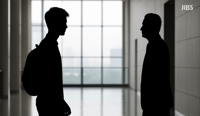 청년과 중장년의 일자리 경로가 갈라지는 현실을 상징적으로 보여주는 편집 이미지.