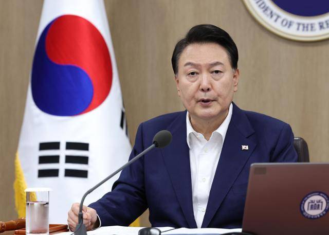 윤석열 전 대통령이 2023년 8월 1일 서울 용산 대통령실 청사에서 열린 국무회의에서 발언하고 있다. 연합뉴스