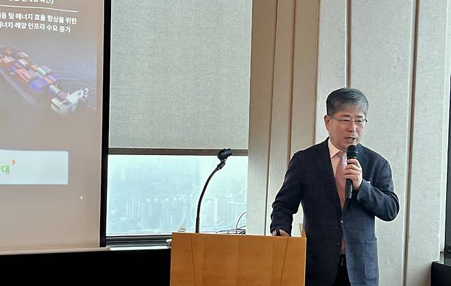 지영완 티엠씨 대표이사가 25일 서울 여의도 63빌딩에서 열린 기업공개(IPO) 기자간담회에서 회사 소개 및 향후 전망에 대해 발언하고 있다./사진=김보라 기자