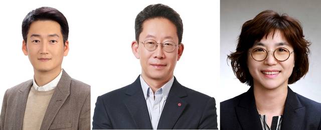 LG유플러스 권용현(왼쪽부터) 기업부문장, 양효석 CHO, 여명희 CFO·CRO가 각각 부사장으로 승진했다. LG유플러스 제공