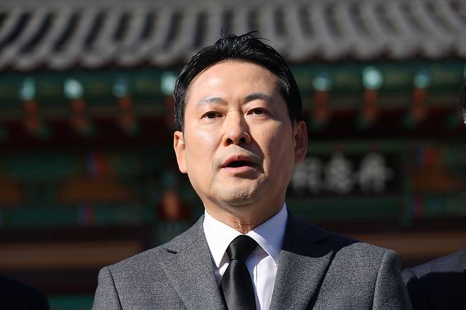 장동혁 국민의힘 대표가 28일 대구 동구 국립신암선열공원을 찾아 참배한 뒤 발언하고 있다. 연합뉴스