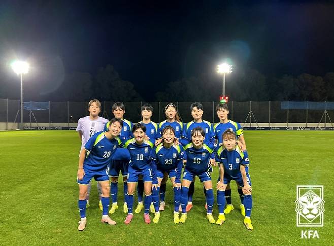 웨일스와 경기를 앞둔 한국 여자축구 대표팀. 사진=대한축구협회
