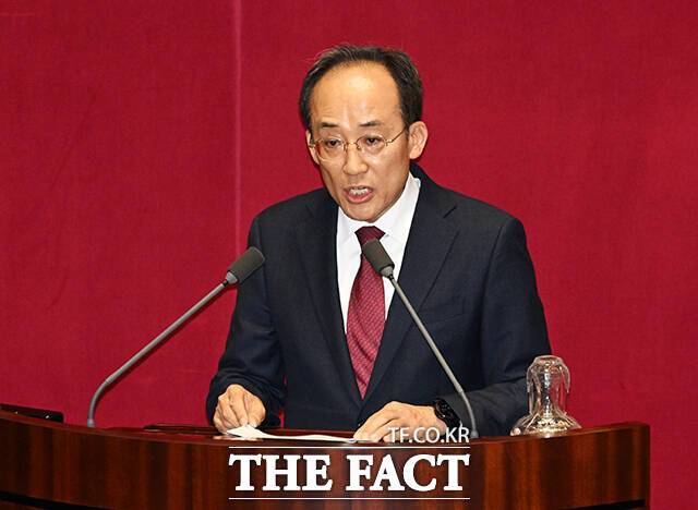 추경호 국민의힘 의원이 지난달 27일 국회에서 열린 본회의에 참석해 자신의 체포동의안 상정과 관련해 신상발언을 하고 있다. /국회=배정한 기자