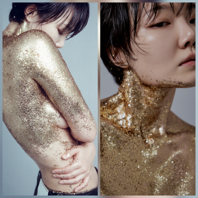 손수아가 전신을 골드 텍스처로 덮은 파격 아트 화보를 공개했다. 사진=손수아 SNS