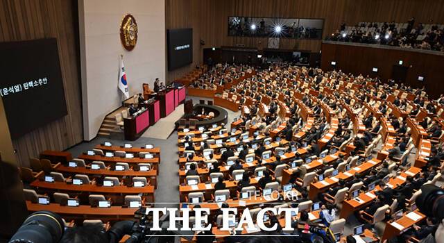12월 14일 오후 서울 여의도 국회에서 열린 본회의에서 윤석열 대통령의 탄핵소추안이 가결됐다. /국회=이새롬 기자