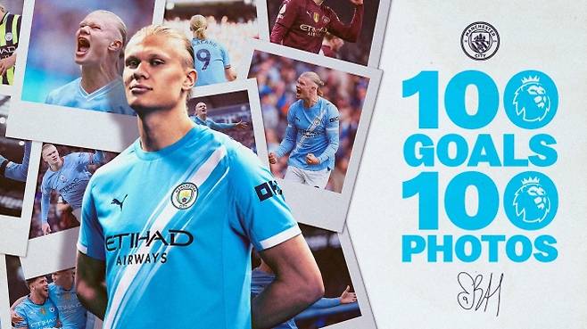 홀란은 3일(한국시간) 영국 런던 크레이븐 코티지에서 열린 2025~26 EPL 14라운드 풀럼과 원정 경기에서 리그 100호골을 터트렸다. EPL 홈페이지