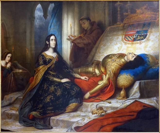 샤를 드 스튜벤, ‘미남왕’ 필리프의 부활을 기다리는 ‘광녀’ 후아나, 1836, 캔버스에 유채, 320x370cm, 릴 미술관