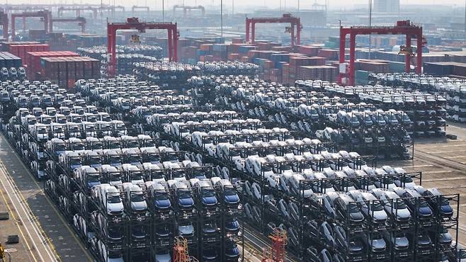 선적 대기 중인 BYD 전기차/사진=블룸버그