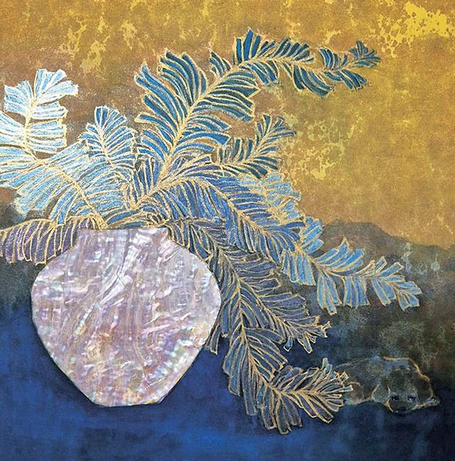 최인수 ‘파초의 꿈’, 50×50㎝, 옻칠 장지에 자개, 금칠, 2025.
