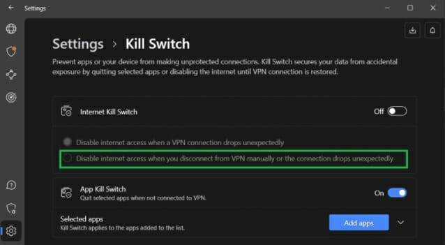 노드VPN 킬스위치(이미지=노드VPN)