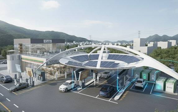 ‘태양광+에너지저장장치(ESS)’ 전기차 충전 가능 주유소.(사진=대한상공회의소)