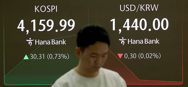 서울 외환시장에서 원·달러 환율이 전 거래일 주간거래 종가(1445원)보다 4원 내린 1441원에 출발한 29일 오전 서울 중구 하나은행 본점 딜링룸에서 딜러가 업무를 수행하고 있다. /뉴시스