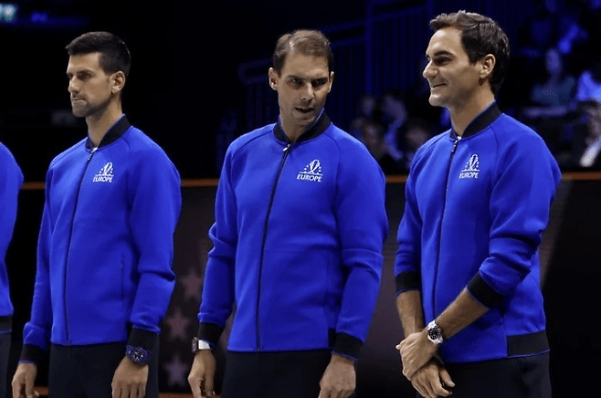 나달, 페더러와 나란히 선 조코비치. 조코비치의 은퇴는 나달, 페더러와는 다른 '은퇴 투어' 방식이 될 것이라는 전망이 나오고 있다.