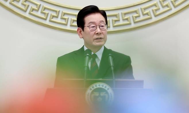이재명 대통령이 2일 청와대 영빈관에서 열린 신년 인사회에서 인사말을 하고 있다. 연합뉴스