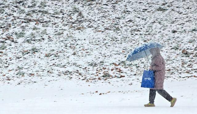 강원 산지와 내륙 곳곳에 대설주의보가 발효된 지난달 23일 춘천시 도심 하천 인근에 폭설이 내리고 있다. 연합뉴스