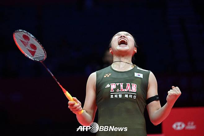 포효하는 안세영. /AFPBBNews=뉴스1