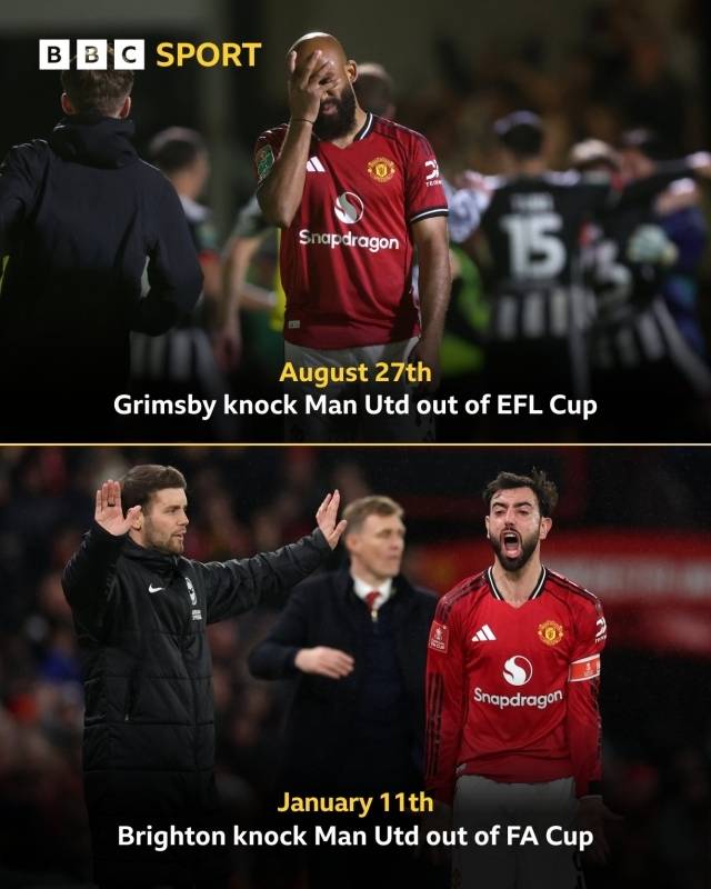 영국 매체 ‘BBC’는 “아모링 감독은 떠났고 맨유는 1981-82시즌 이후 처음으로 모든 컵 대회에서 첫판에 탈락했다. 이로써 올 시즌 40경기만 치르게 되는데 이는 1914-15시즌 이후 가장 적은 경기수”라고 설명했다. 사진=BBC SNS