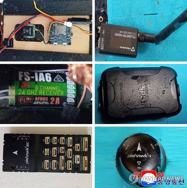 북한 조선인민군 총참모부 대변인은 10일 조선중앙통신을 통해 작년 9월과 지난 4일에 한국이 침투시킨 무인기를 격추했다고 주장하며 이에 대한 대가를 치르게 될 것이라고 위협했다. 사진은 북한이 주장한 한국 무인기 촬영 장치들. 조선중앙통신 캡처/연합뉴스