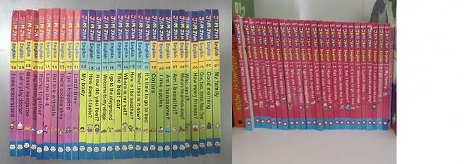 중국에서 만들어진 '잼잼 잉글리시' 전집 해적판(왼쪽)과 국내에서 팔리는 원본(오른쪽)이다. 중국에서는 책의 두께나 크기 등이 일부 수정되어 판매되고 있다. /사진=독자 제공