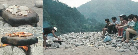 김정명의 와일드쿠킹 연재는 호쾌하기 그지없다. 실제로 계곡에 나가서 돌을 깔고 불을 피워서 요리한 후 기사를 실었다.