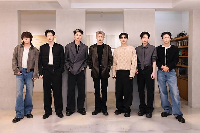 Enhypen poses before the interview on the group's 7th EP "The Sin: Vanish" in Seoul on Wednesday. (Belift Lab)