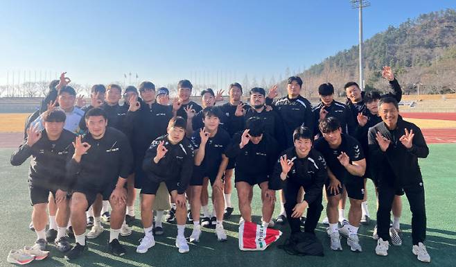 전남 해남에서 동계 전지훈려을 진행 중인 OK 읏맨 럭비단. 사진=OK 읏맨 럭비단