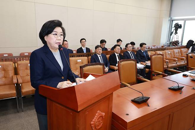 이혜훈 기획예산처 장관 후보자가 23일 국회 재정경제기획위원회에서 열린 인사청문회에서 모두발언을 하고 있다. 연합뉴스