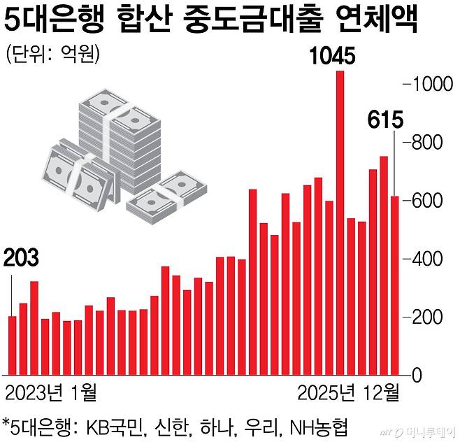 5대은행 합산 중도금대출 연체액 그래픽이미지 = 김현정