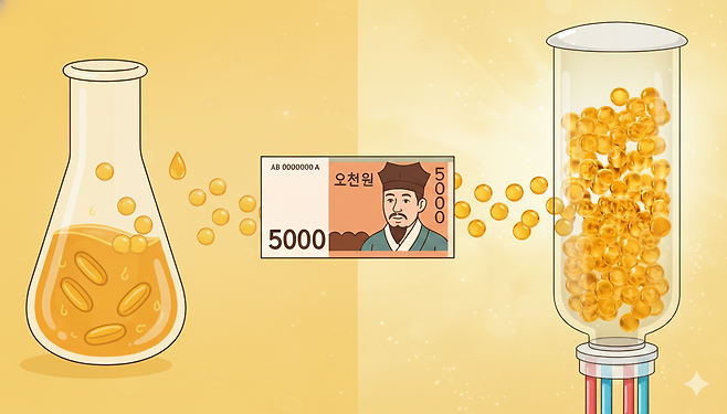 액상 비타민이 정말 알약보다 더 잘 흡수될까. 생체이용률과 신장 배출 원리를 통해 ‘가성비 vs 가심비’ 논쟁을 과학적으로 짚어봤다. 제미나이 AI 제작 이미지