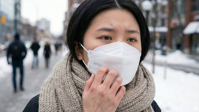 겨울철에는 목도리나 마스크 마찰로 인해 피부 트러블이 발생하기 쉽다|출처: Gemini 생성