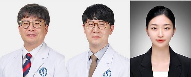 (사진 왼쪽부터) 허재성 방사선종양학과 교수, 박용진 핵의학과 교수, 김선화 방사선종양학과 연구원. 사진=아주대병원