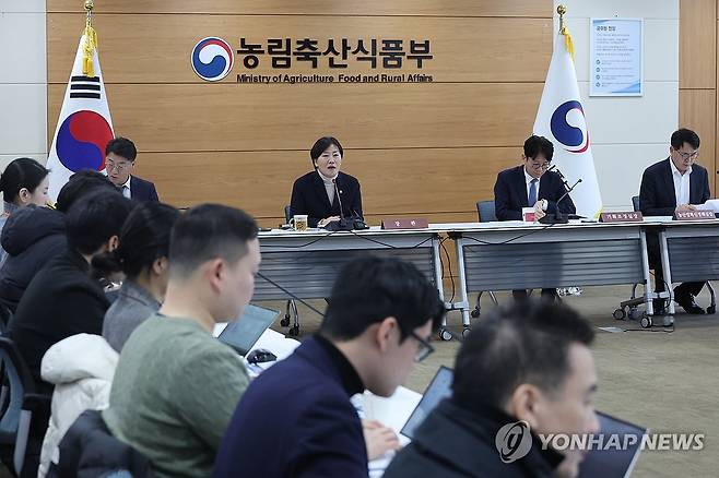 송미령 농식품부 장관 기자간담회 (세종=연합뉴스) 김주성 기자 = 송미령 농림축산식품부 장관이 설을 앞두고 9일 정부세종청사 농식품부 대회의실에서 농축산물 성수품 물가 등 현안 관련 기자간담회를 하고 있다. 2026.2.9 utzza@yna.co.kr