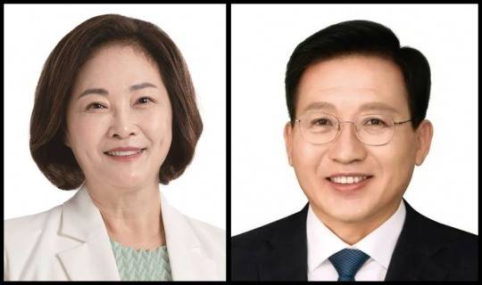 박희영 현 용산구청장(왼쪽), 강태웅 용산구 더불어민주당 지역위원장./사진=용산구청·민주당