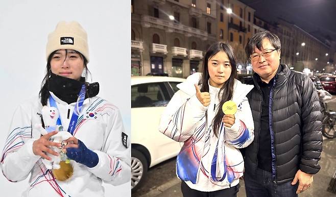2026 밀라노 코르티나담초페 동계올림픽에서 기적같은 드라마를 쓰며 우승한 최가온과 소속사 올댓스포츠 구동회 대표. 구동회 대표 제공