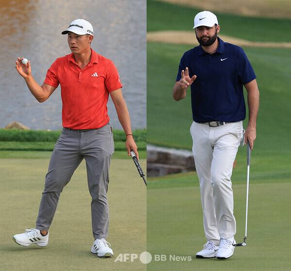 2026년 미국프로골프(PGA) 투어 시그니처 대회인 AT&T 페블비치 프로암 골프대회 우승을 차지한 콜린 모리카와(미국), 우승 경쟁한 세계랭킹 1위 스코티 셰플러(미국). 사진제공=ⓒAFPBBNews = News1 (사진을 무단으로 사용하지 마십시오.)