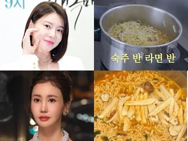 차예련의 숙주라면, 이다해의 송이라면. 사진|스타투데이DB, 차예련 유튜브 채널, 이다해 SNS