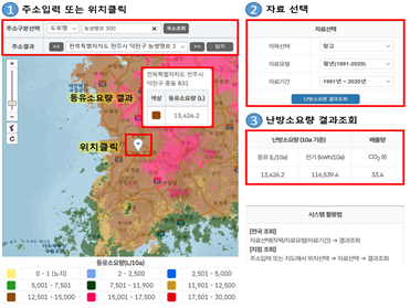 ‘아열대 과수 난방 소요량 예측 정보 제공 시스템’ 화면 일부. 농촌진흥청