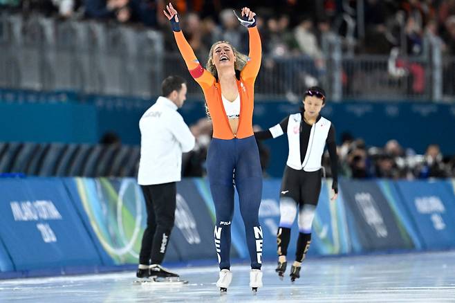 지난 10일 금메달 획득 후 기뻐하는 레이르담. /AFP 연합뉴스