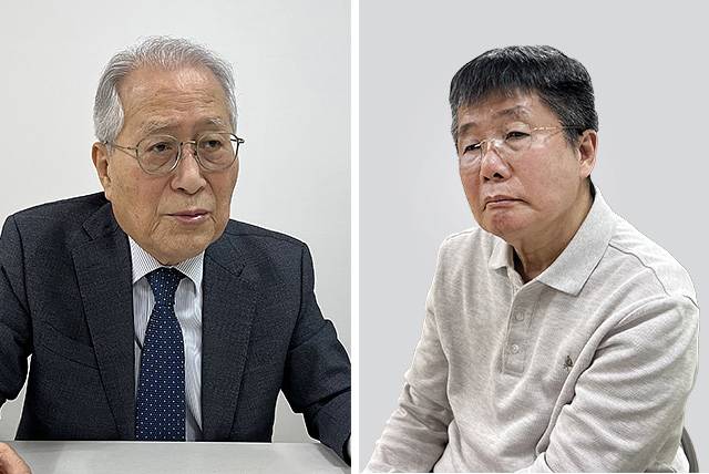 ▲ 정세현(왼쪽) 전 통일부 장관과 박인규 <프레시안> 상임고문. ⓒ프레시안