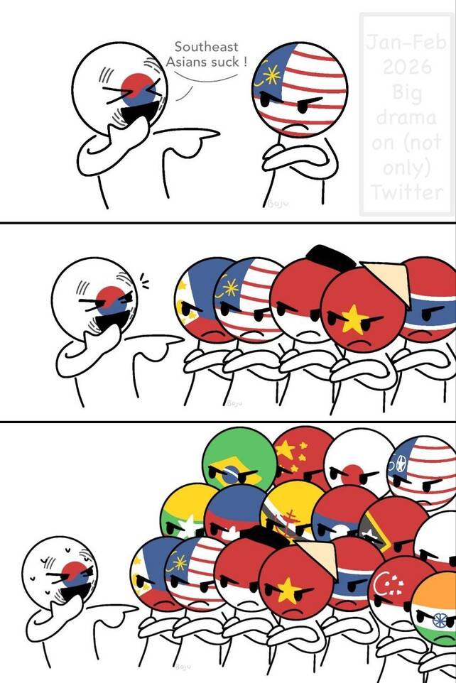 지난달 31일 한국의 보이밴드 ‘데이식스’의 말레이시아 공연 뒤 한국·동남아시아사 누리꾼들 사이에 설전이 벌어졌다. 동남아시아 누리꾼이 한국 사회의 ‘동남아시아 멸시’ 감정을 꼬집으며 만든 그림. 출처 엑스(X·옛 트위터)