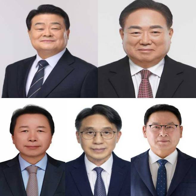 <왼쪽 위부터 시계방향>이병도, 이병학, 김영춘, 한상경, 명노희 충남교육감 예비후보.