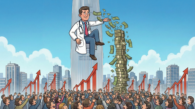 지방 의료를 살린다는 '지역의사제'가 수도권 부동산과 사교육 시장의 투기 광풍으로 돌변했다. 대학별 정원이나 입시 룰이 확정되지 않았음에도 '의대 직행'이라는 맹목적 욕망이 빚어낸 섣부른 집단 최면이다. 오는 4월 세부 규정이 발표되면 이 거대해진 거품은 매서운 시장의 철퇴를 맞을 것이다. /구글 제미나이 제작 이미지