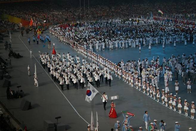 2008년 8월 8일 오후 8시 8분 제29회 베이징 하계올림픽에 한국 선수단이 입장하고 있다. /사진=서윤경 기자