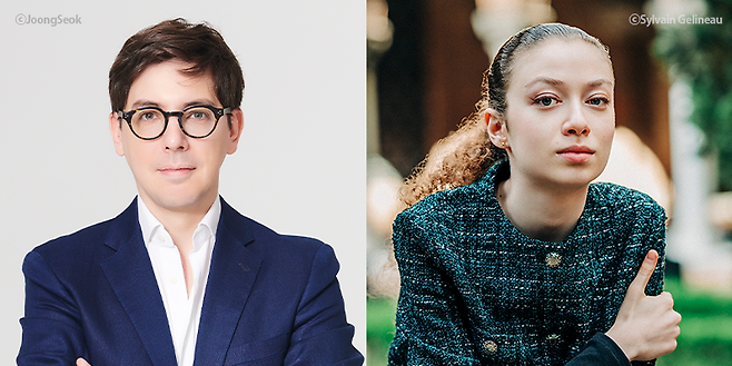 왼쪽부터 아드리앙 페뤼숑(지휘), 아리엘 벡(피아노). <부천시립예술단 제공>