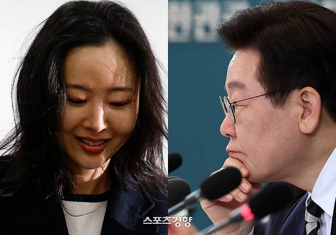 민희진 오케이 레코즈 대표(왼쪽)과 이재명 대통령. 경향신문 자료사진