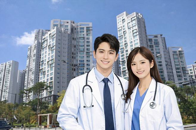 래미안 대치팰리스 1단지 전경과 가상의 의사 모습 (사진=네이버부동산, 챗GPT)