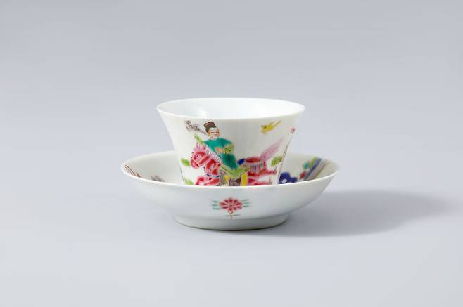 청 옹정년제 분채 기마인물문 잔과 잔탁 *재판매 및 DB 금지